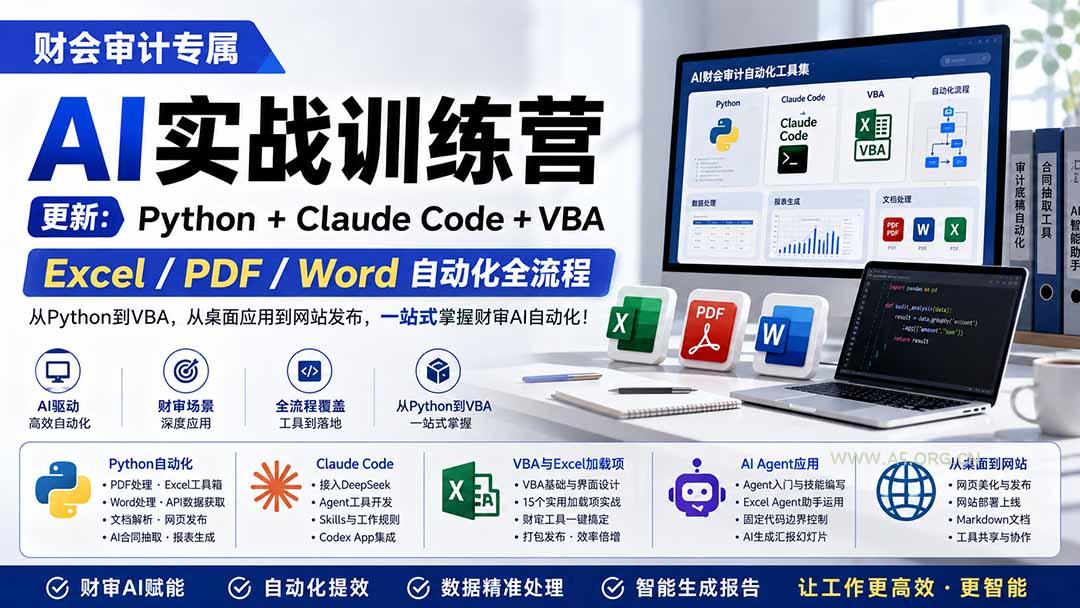 财会审计专属 AI实战训练营：Python+Claude Code+VBA，Excel/PDF/Word自动化全流程 (更新 - 小红泡