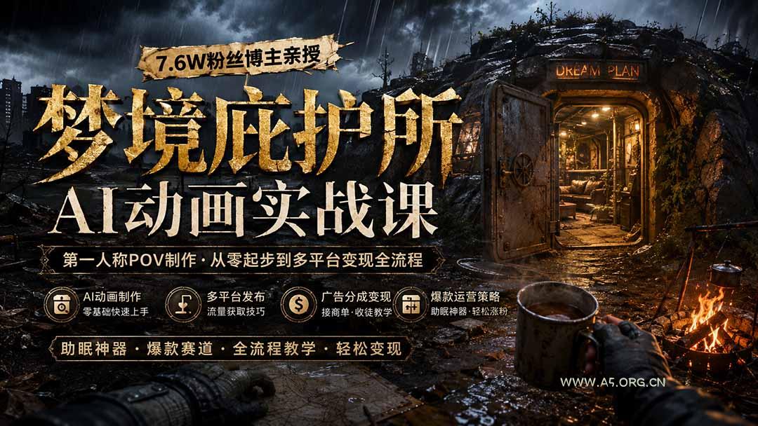 梦境庇护所AI动画实战课：7.6W粉丝博主亲授第一人称POV制作，从零起步到多平台发布变现全流程 - 小红泡