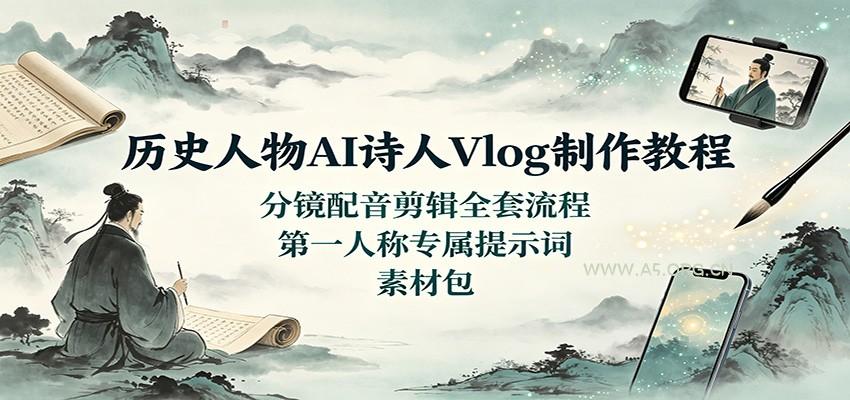 历史人物AI诗人Vlog制作教程：分镜配音剪辑全套流程，第一人称专属提示词素材包 - 小红泡