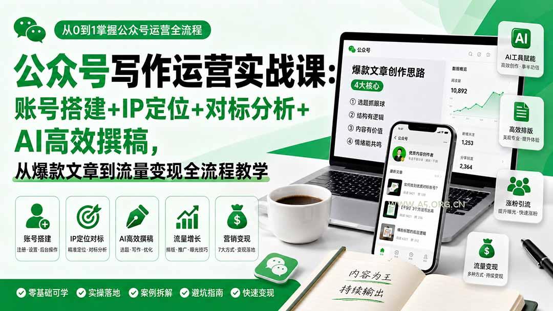 公众号写作运营实战课:账号搭建+IP定位+对标分析+AI高效撰稿,从爆款文章到流量变现全流程教学 - 小红泡 公众号写作运营实战课:账号搭建+IP定位+对标分析+AI高效撰稿,从爆款文章到流量变现全流程教学 - 小红泡