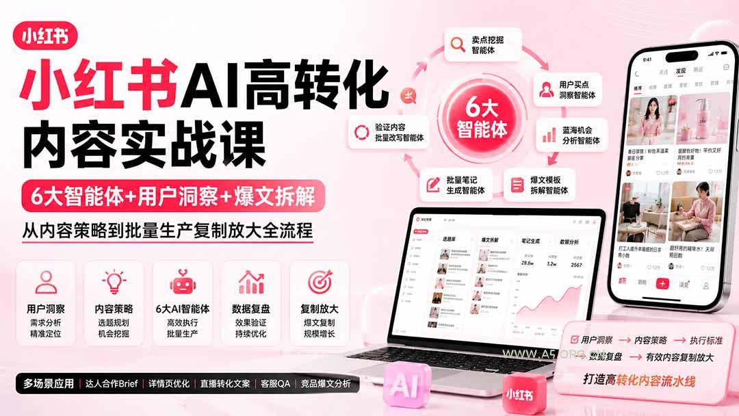 小红书AI高转化内容实战课：6大智能体+用户洞察+爆文拆解，从内容策略到批量生产复制放大全流程 - 小红泡