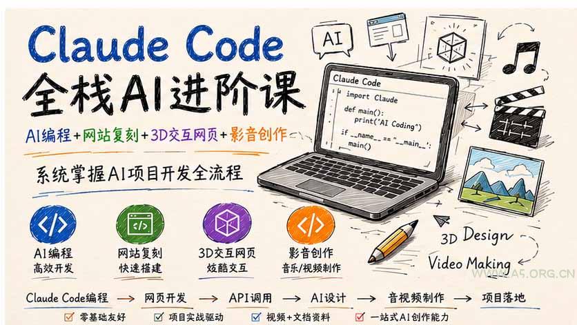 Claude Code全栈AI进阶课;AI编程+网站复刻+3D交互网页+影音创作,系统掌握AI项目开发全流程 - 小红泡 Claude Code全栈AI进阶课;AI编程+网站复刻+3D交互网页+影音创作,系统掌握AI项目开发全流程 - 小红泡