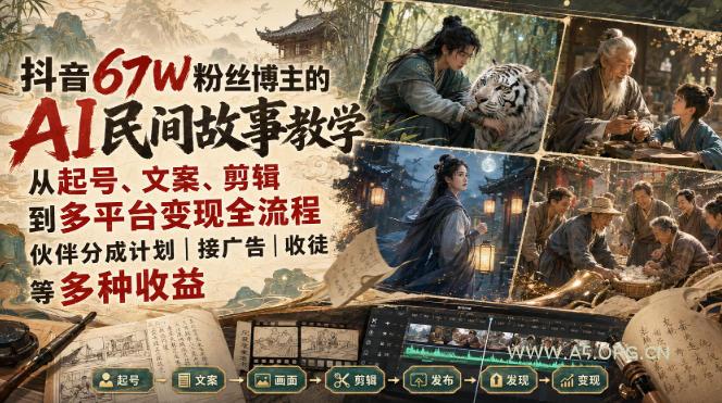 抖音67W粉丝博主的AI民间故事教学,从起号、文案、剪辑到多平台变现全流程,伙伴分成计划接广告等多种收益,月入1W+ - 小红泡 抖音67W粉丝博主的AI民间故事教学,从起号、文案、剪辑到多平台变现全流程,伙伴分成计划接广告等多种收益,月入1W+