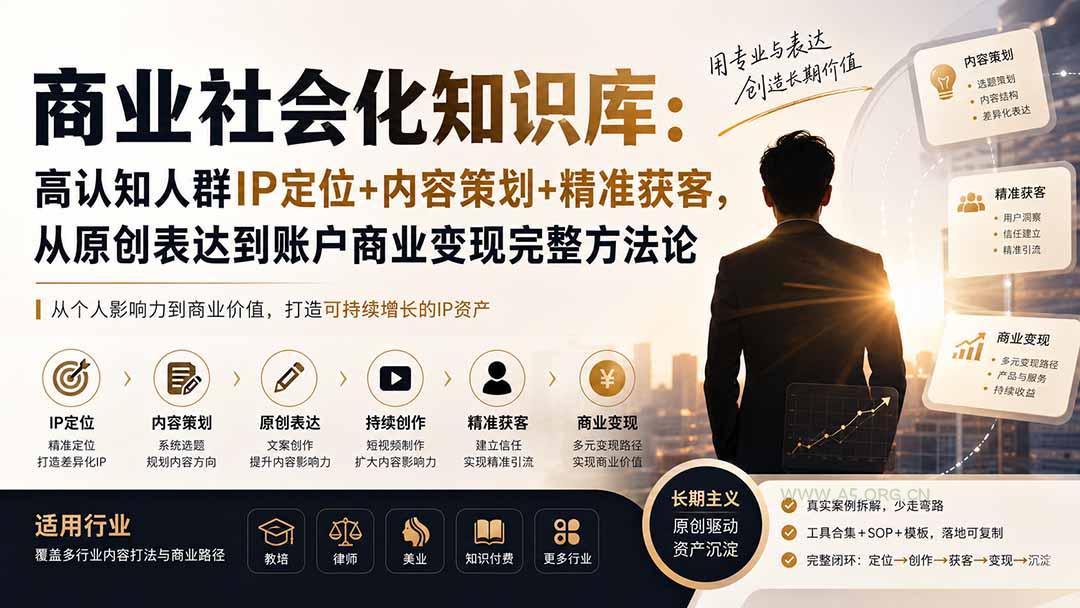 商业社会化知识库：高认知人群IP定位+内容策划+精准获客，从原创表达到账户商业变现完整方法论 - 小红泡