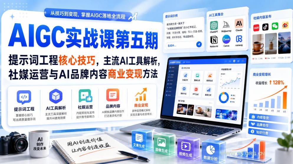 刺猬星球&middot;AIGC实战课第五期，提示词工程核心技巧，主流AI工具解析，社媒运营与AI品牌内容商业变现方法