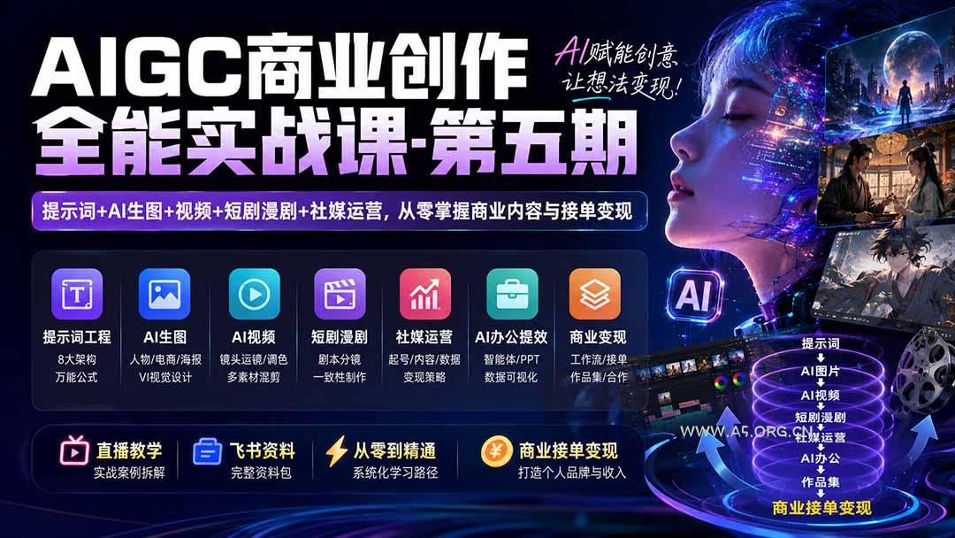 AIGC商业创作全能实战课-第五期：提示词+AI生图+视频+短剧漫剧+社媒运营，从零掌握商业内容与接单变现 - 小红泡