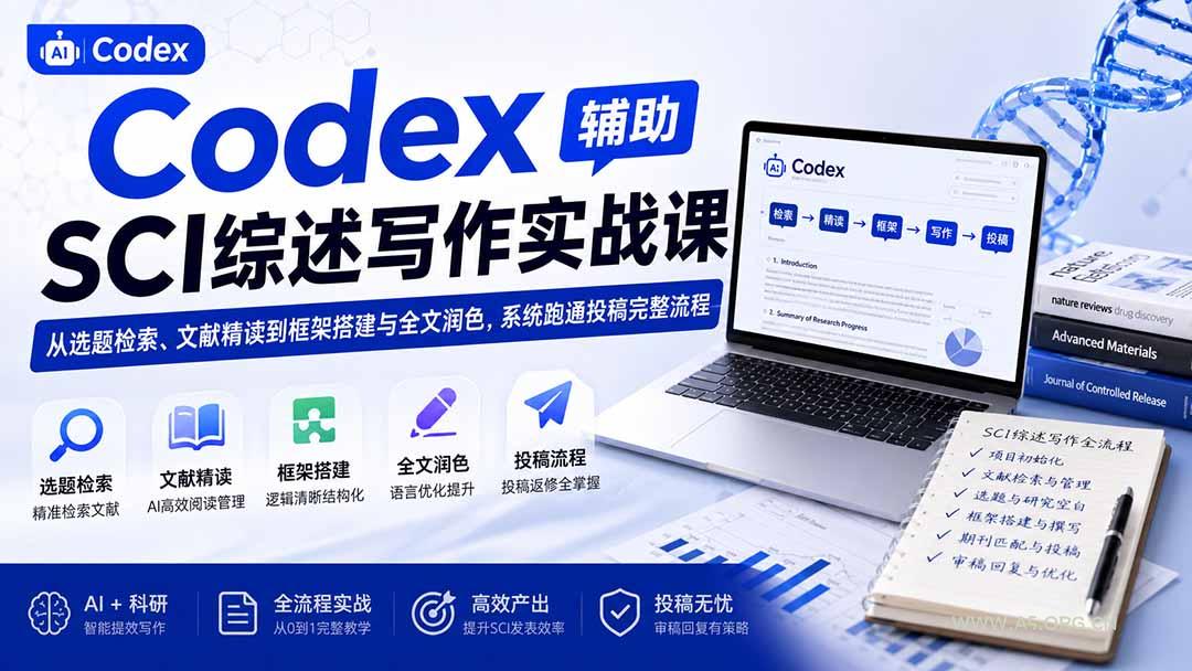 Codex辅助SCI综述写作实战课&mdash;&mdash;从选题检索、文献精读到框架搭建与全文润色，系统跑通投稿完整流程 - 小红泡