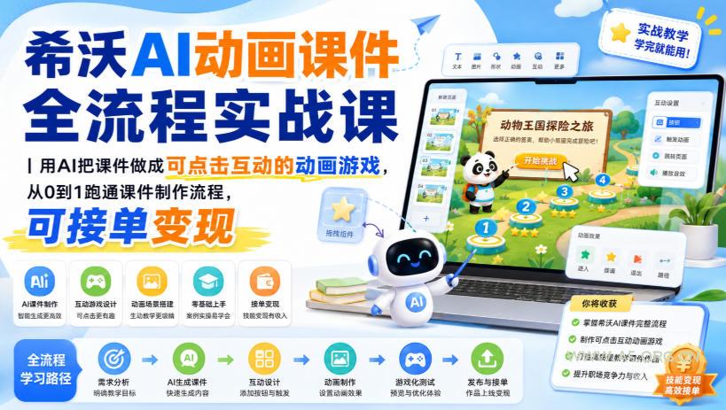 希沃AI动画课件全流程实战课|用AI把课件做成可点击互动的动画游戏,从0到1跑通课件制作流程,可接单变现 - 小红泡 希沃AI动画课件全流程实战课|用AI把课件做成可点击互动的动画游戏,从0到1跑通课件制作流程,可接单变现