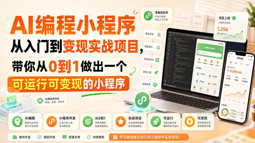 AI编程小程序从入门到变现实战项目,带你从0到1做出一个可运行可变现的小程序 - 小红泡 AI编程小程序从入门到变现实战项目,带你从0到1做出一个可运行可变现的小程序