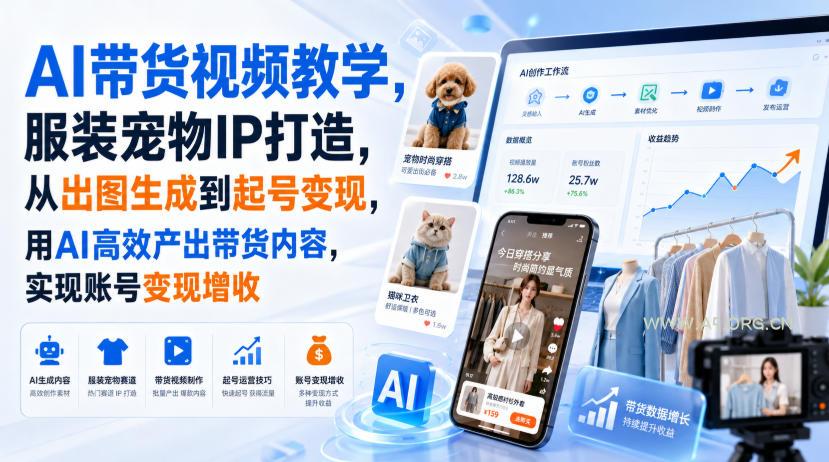 AI带货视频教学,服装宠物IP打造,从出图生成到起号变现,用AI高效产出带货内容,实现账号变现增收 - 小红泡 AI带货视频教学,服装宠物IP打造,从出图生成到起号变现,用AI高效产出带货内容,实现账号变现增收