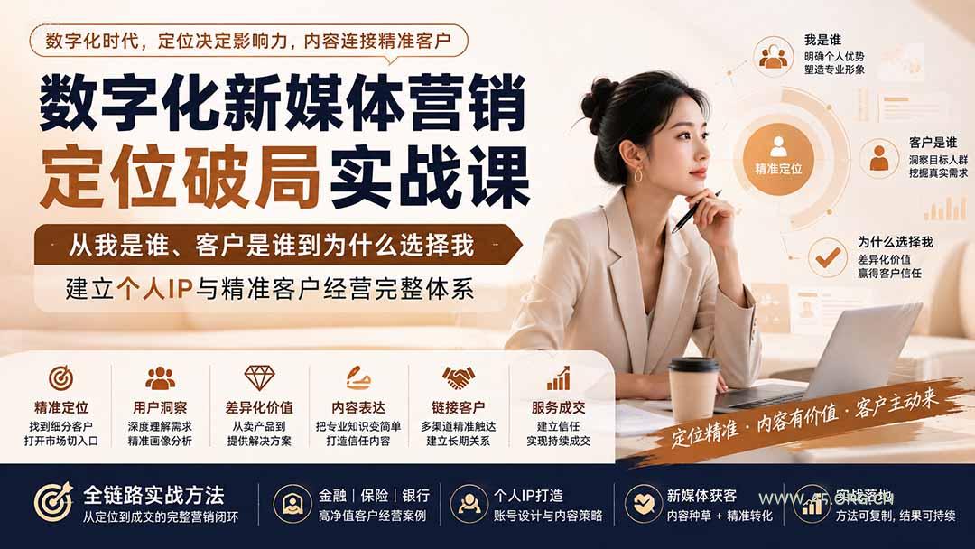 数字化新媒体营销定位破局实战课：从我是谁、客户是谁到为什么选择我，建立个人IP与精准客户经营完整体系 - 小红泡
