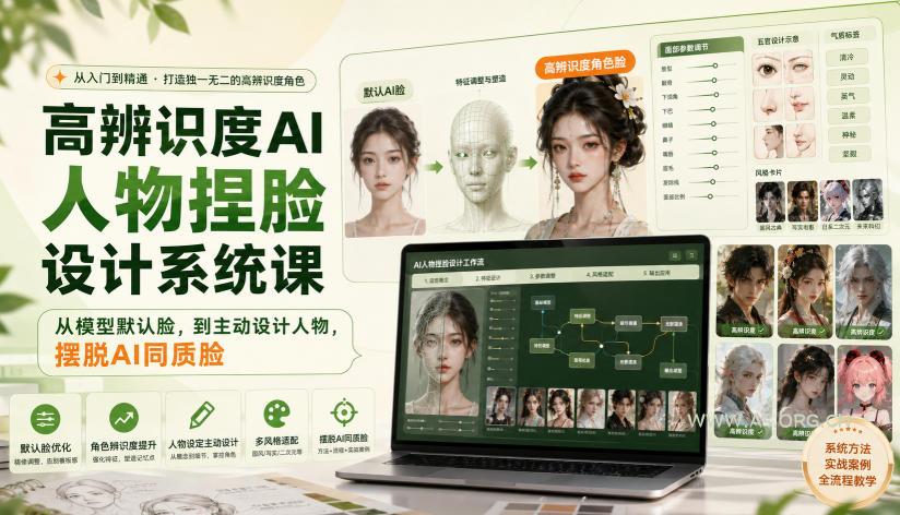 高辨识度AI人物捏脸设计系统课,从模型默认脸,到主动设计人物,摆脱AI同质脸 - 小红泡 高辨识度AI人物捏脸设计系统课,从模型默认脸,到主动设计人物,摆脱AI同质脸