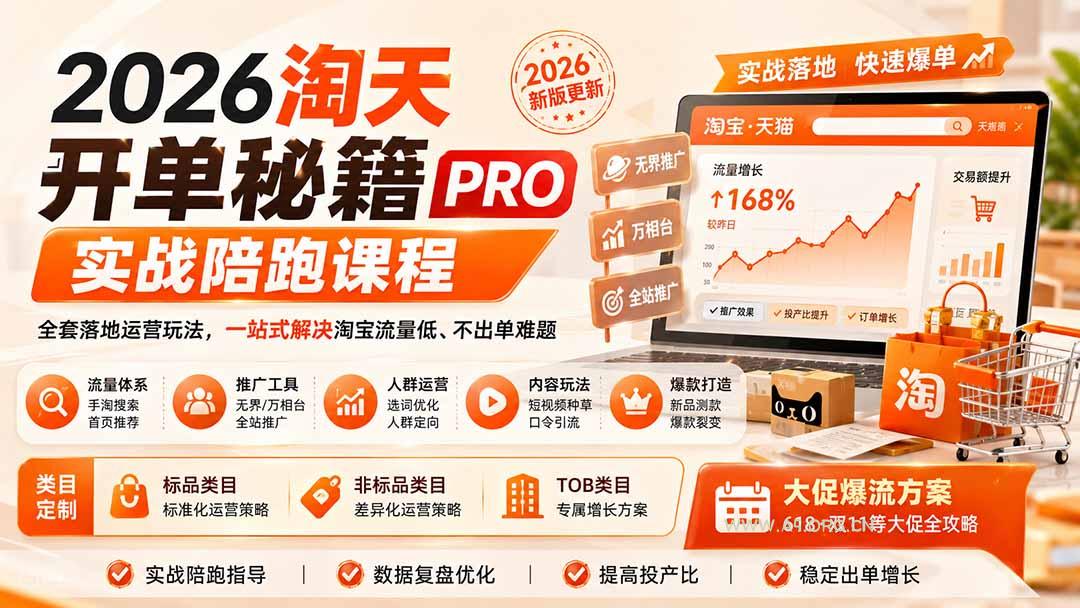 2026淘天开单秘籍PRO实战陪跑课程：全套落地运营玩法，一站式解决淘宝流量低、不出单难题(更新260823 - 小红泡