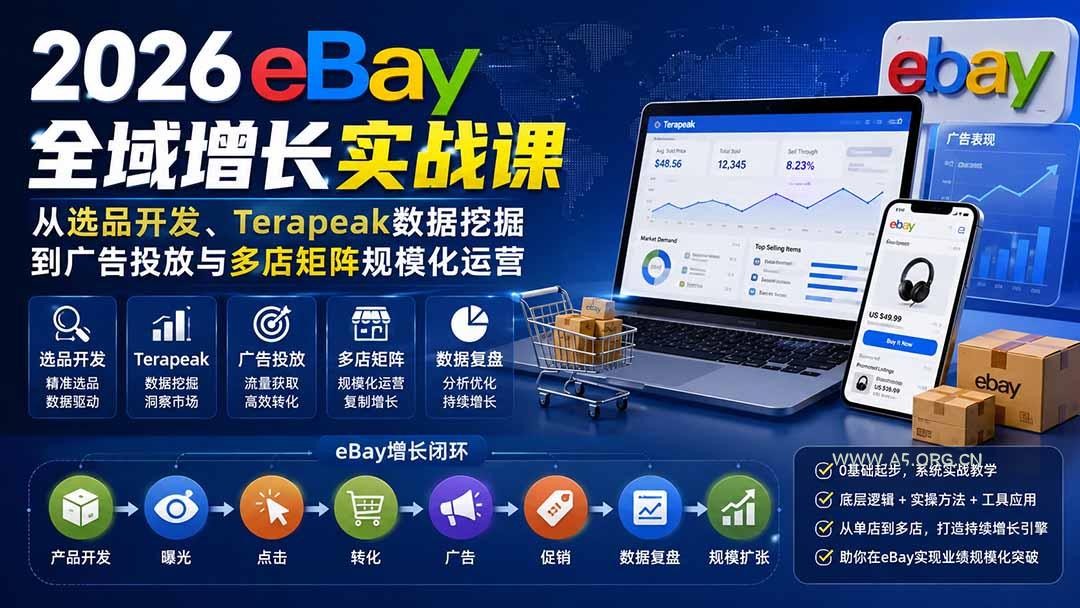 2026-Vincent eBay全域增长实战课-无水印：从选品开发、Terapeak数据挖掘到广告投放与多店矩阵规模化运营 - 小红泡