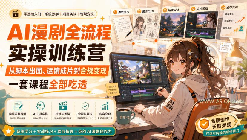 AI漫剧全流程实操训练营,从脚本出图、运镜成片到合规变现,一套课程全部吃透 - 小红泡 AI漫剧全流程实操训练营,从脚本出图、运镜成片到合规变现,一套课程全部吃透