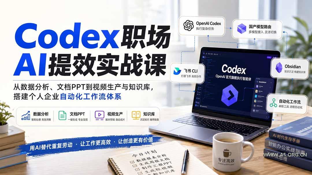 Codex职场AI提效实战课：从数据分析、文档PPT到视频生产与知识库，搭建个人企业自动化工作流体系 - 小红泡