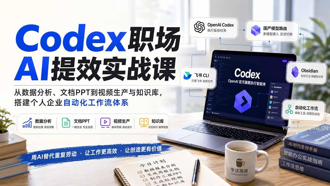 Codex职场AI提效实战课：从数据分析、文档PPT到视频生产与知识库，搭建个人企业自动化工作流体系 - 小红泡