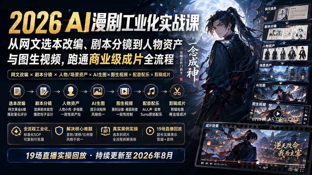 2026 AI漫剧工业化实战课-更新：从网文选本改编、剧本分镜到人物资产与图生视频，跑通商业级成片全流程 - 小红泡