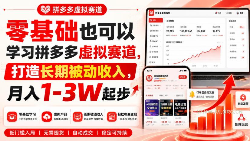 零基础也可以学习拼多多虚拟赛道,打造长期被动收入,月入1-3W起步 - 小红泡 零基础也可以学习拼多多虚拟赛道,打造长期被动收入,月入1-3W起步