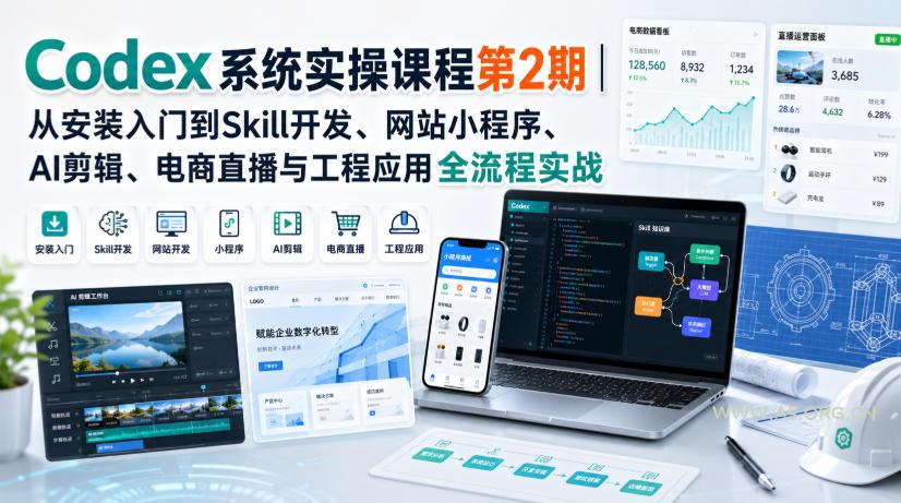 Codex系统实操课程第2期|从安装入门到Skill开发、网站小程序、AI剪辑、电商直播与工程应用全流程实战 - 小红泡 Codex系统实操课程第2期|从安装入门到Skill开发、网站小程序、AI剪辑、电商直播与工程应用全流程实战