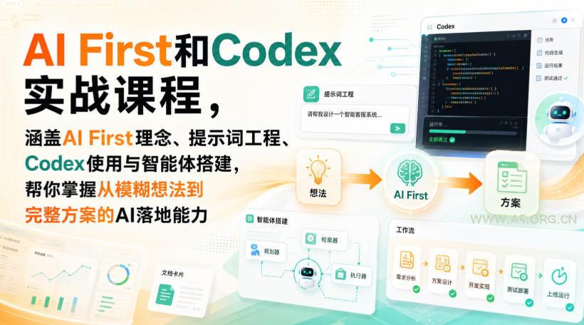 AI First和Codex实战课,涵盖AI First理念、提示词工程、Codex使用与智能体搭建,掌握从模糊想法到完整方案的AI落地能力 - 小红泡 AI First和Codex实战课,涵盖AI First理念、提示词工程、Codex使用与智能体搭建,掌握从模糊想法到完整方案的AI落地能力