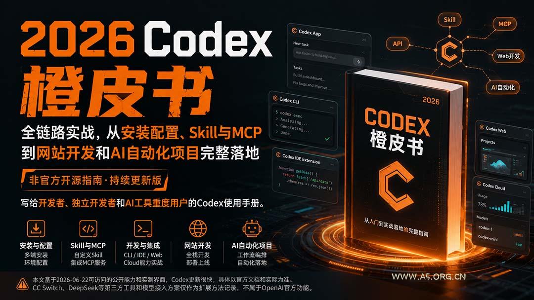 2026Codex橙皮书:全链路实战,从安装配置、Skill与MCP到网站开发和AI自动化项目完整落地 - 小红泡 2026Codex橙皮书:全链路实战,从安装配置、Skill与MCP到网站开发和AI自动化项目完整落地 - 小红泡