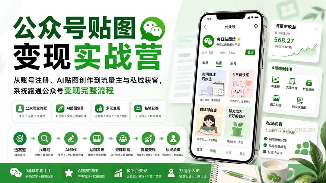 公众号贴图变现实战营:从账号注册、AI贴图创作到流量主与私域获客,系统跑通公众号变现完整流程 - 小红泡 公众号贴图变现实战营:从账号注册、AI贴图创作到流量主与私域获客,系统跑通公众号变现完整流程 - 小红泡