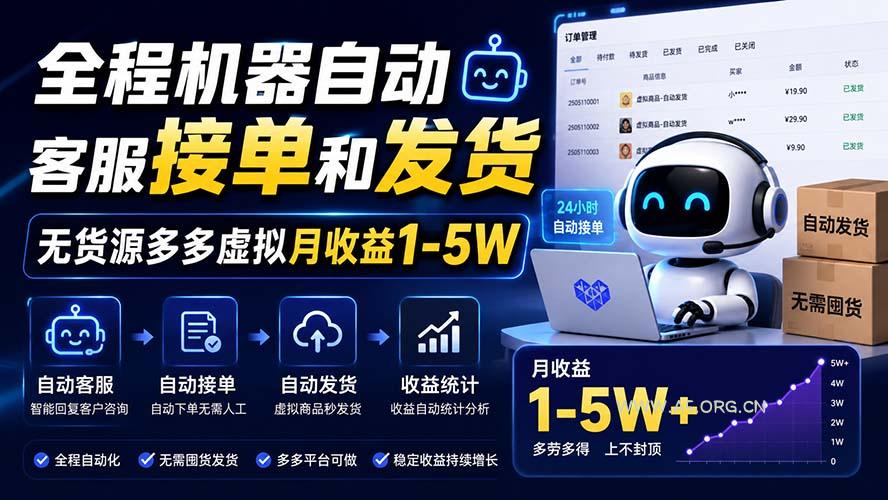 全程机器自动客服接单和发货，无货源多多虚拟月收益1-5W - 小红泡