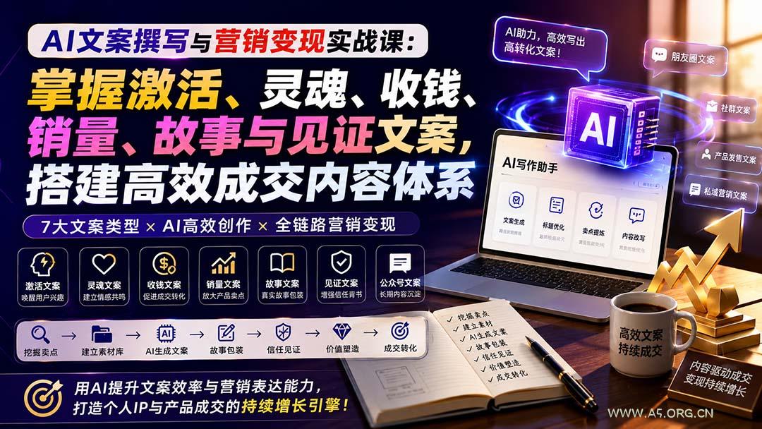 AI文案撰写与营销变现实战课：掌握激活、灵魂、收钱、销量、故事与见证文案，搭建高效成交内容体系 - 小红泡