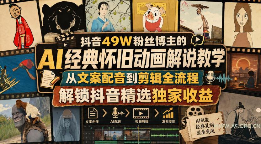 抖音49W粉丝博主的AI经典怀旧动画解说教学,从文案配音到剪辑全流程,解锁抖音精选独家收益 - 小红泡 抖音49W粉丝博主的AI经典怀旧动画解说教学,从文案配音到剪辑全流程,解锁抖音精选独家收益