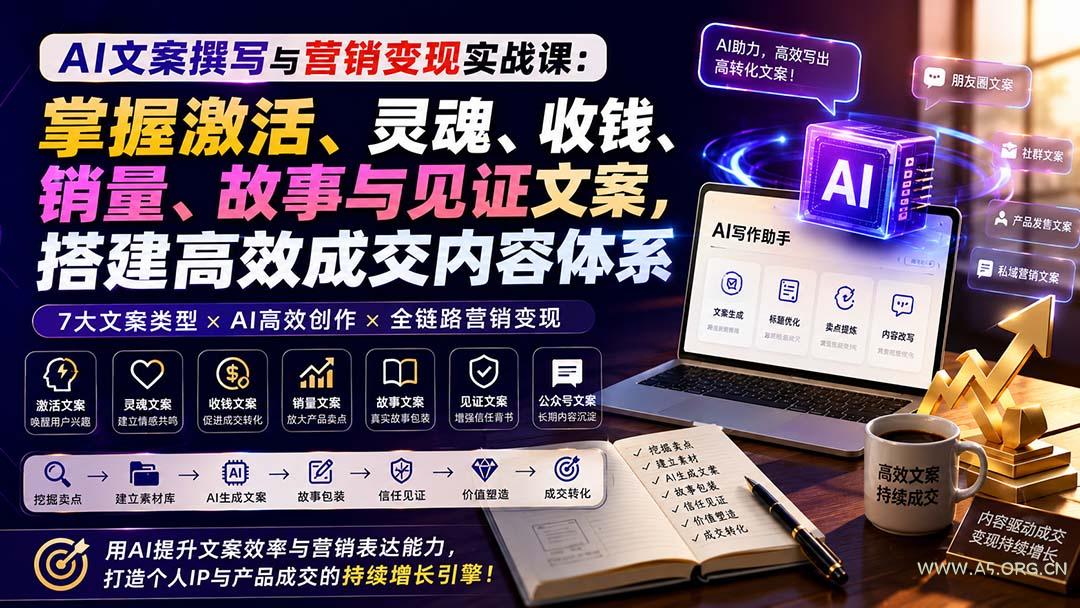 AI文案撰写与营销变现实战课：掌握激活、灵魂、收钱、销量、故事与见证文案，搭建高效成交内容体系 - 小红泡