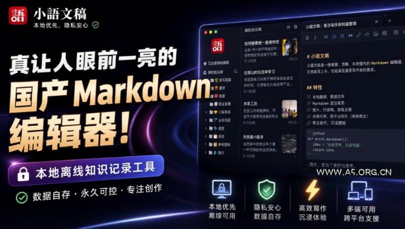 让人眼前一亮的国产Markdown编辑器！本地离线高性能知识记录工具，免费免登录使用小语文稿