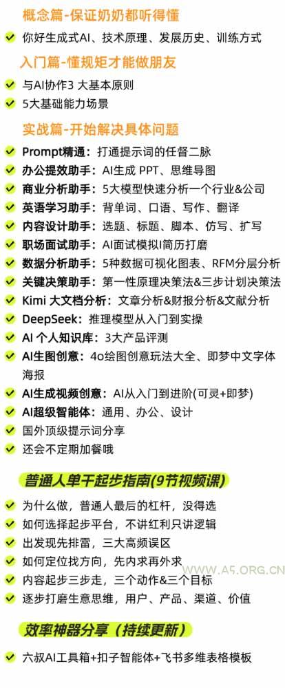 AI私教实战课-更新8月：从提示词、智能体到内容生产与流量获客，系统打造AI时代超级个体核心能力 - 小红泡