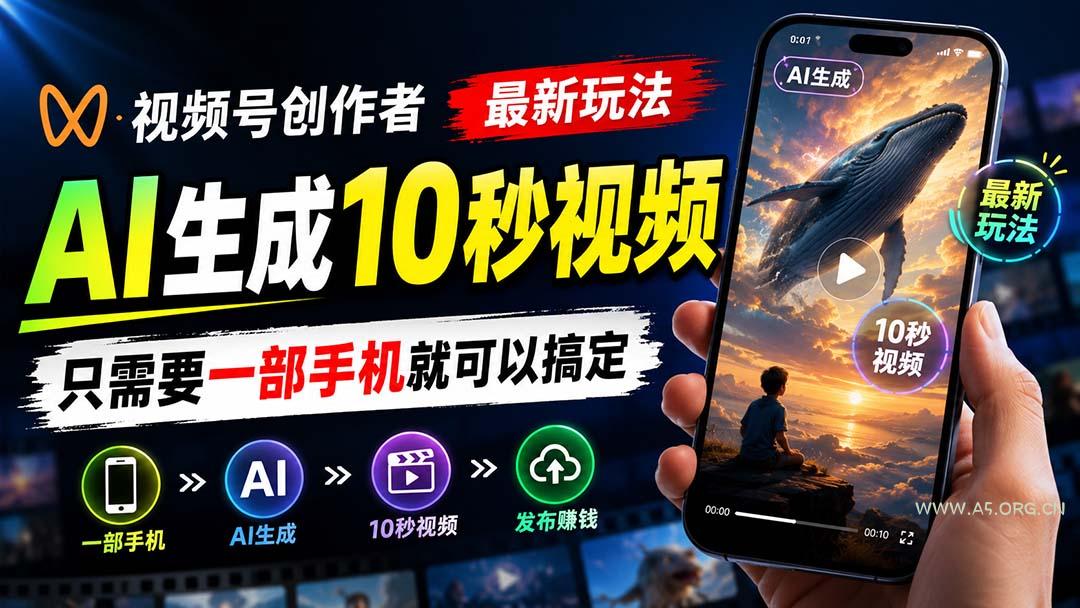 视频号创作者最新玩法，AI生成10秒视频，只需要一部手机就可以搞定 - 小红泡