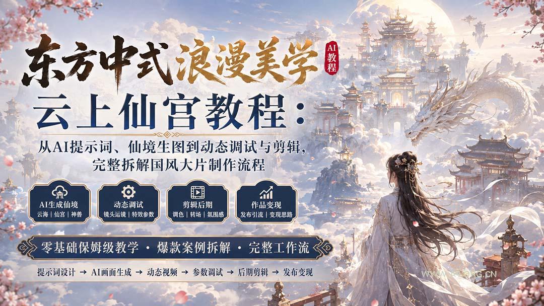 东方中式浪漫美学云上仙宫教程：从AI提示词、仙境生图到动态调试与剪辑，完整拆解国风大片制作流程 - 小红泡