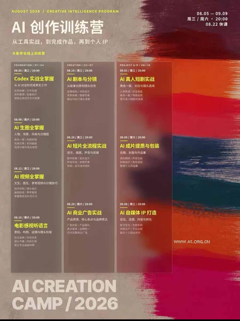 AI+创作训练营26年8月第5期：从Codex、AI生图视频到剧本分镜与电影感短片，跑通个人IP商业闭环 - 小红泡