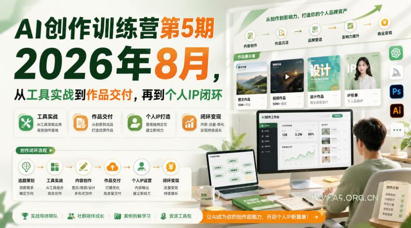 AI创作训练营第5期2026年8月,从工具实战到作品交付,再到个人IP闭环 - 小红泡 AI创作训练营第5期2026年8月,从工具实战到作品交付,再到个人IP闭环