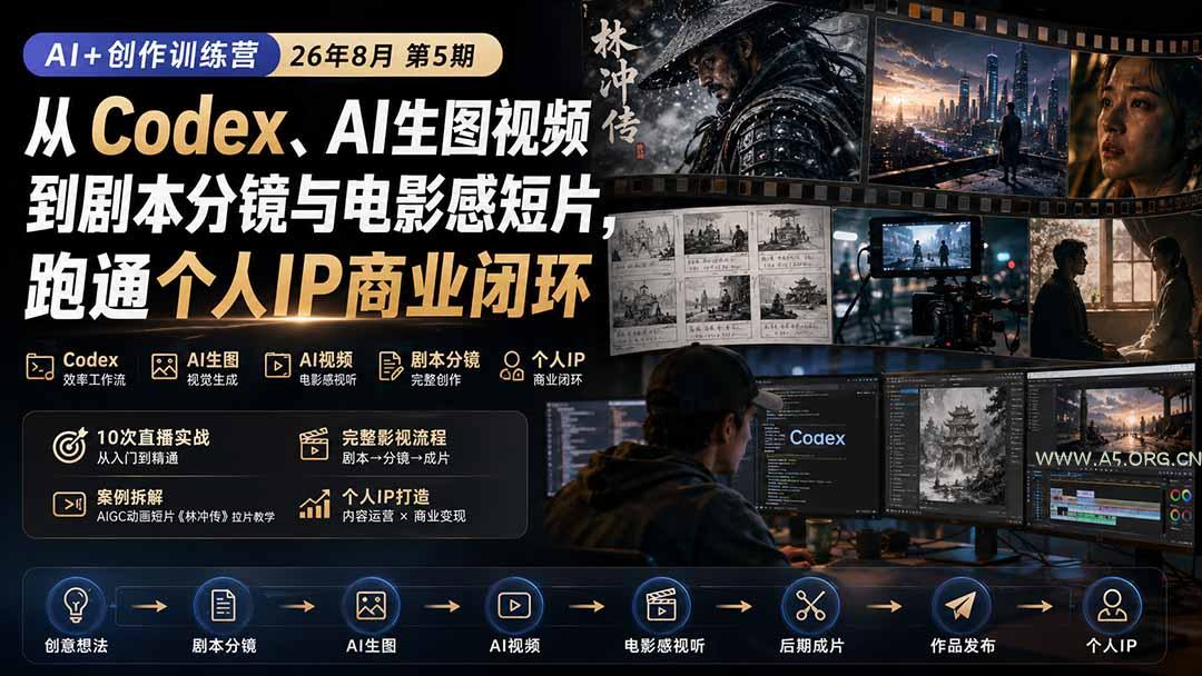 AI+创作训练营26年8月第5期：从Codex、AI生图视频到剧本分镜与电影感短片，跑通个人IP商业闭环 - 小红泡