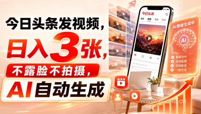 今日头条发视频,日入3张,不露脸不拍摄,AI自动生成 - 小红泡 今日头条发视频,日入3张,不露脸不拍摄,AI自动生成