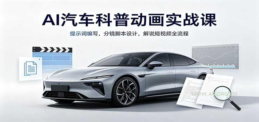 AI汽车科普动画实战课：提示词编写，分镜脚本设计，解说短视频全流程 - 小红泡