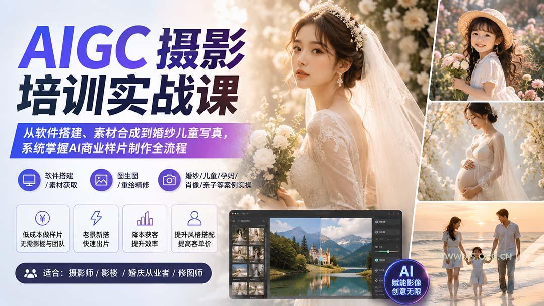 AIGC摄影培训实战课：从软件搭建、素材合成到婚纱儿童写真，系统掌握AI商业样片制作全流程 - 小红泡