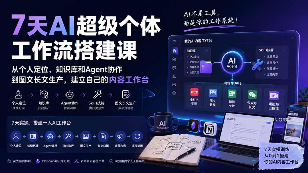 7天AI超级个体工作流搭建课：从个人定位、知识库和Agent协作到图文长文生产，建立自己的内容工作台 - 小红泡