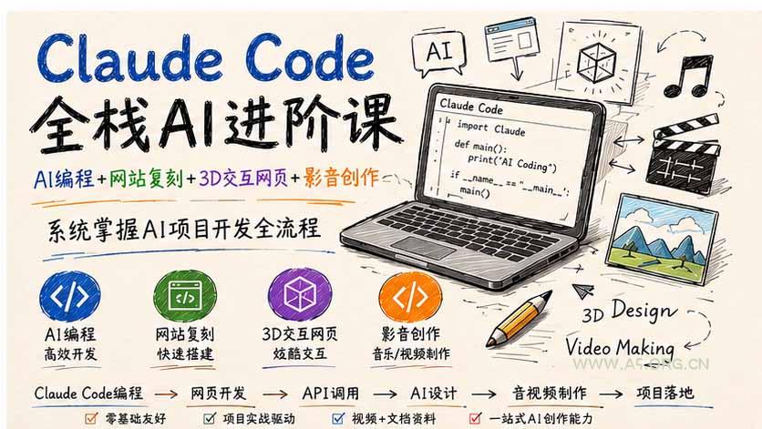 Claude Code全栈AI进阶课-更新;AI编程+网站复刻+3D交互网页+影音创作,系统掌握AI项目开发全流程 - 小红泡 Claude Code全栈AI进阶课-更新;AI编程+网站复刻+3D交互网页+影音创作,系统掌握AI项目开发全流程 - 小红泡