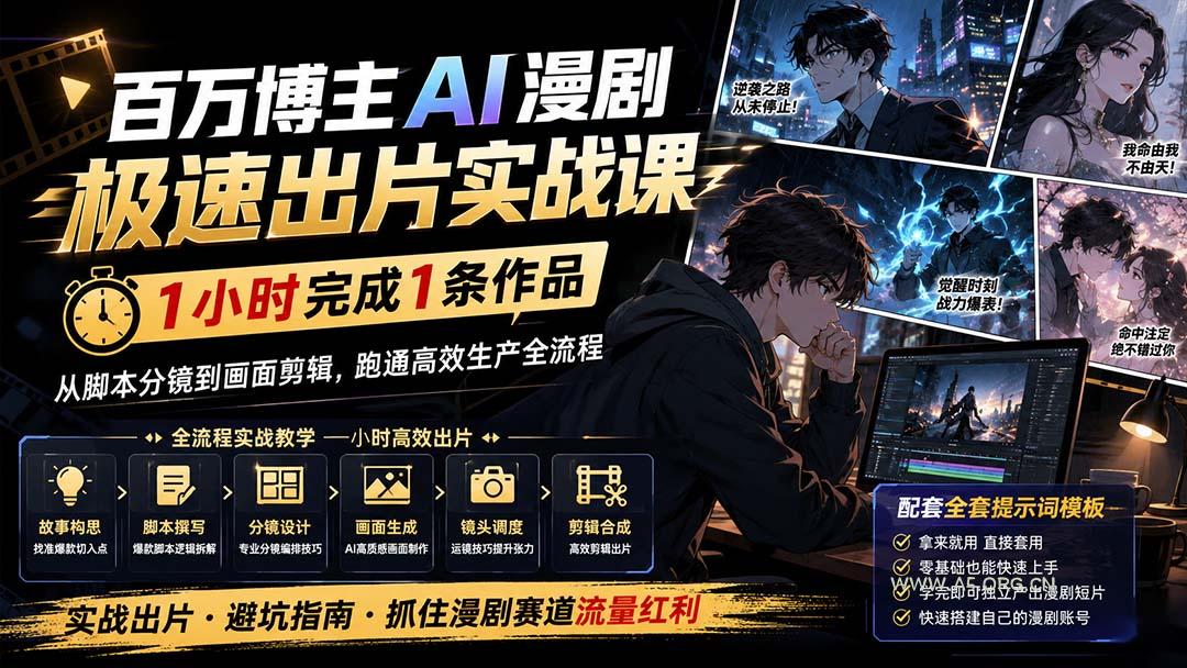 百万博主AI漫剧极速出片实战课:1小时产出条作品,从脚本分镜到画面剪辑,跑通高效生产全流程 - 小红泡 百万博主AI漫剧极速出片实战课:1小时产出条作品,从脚本分镜到画面剪辑,跑通高效生产全流程 - 小红泡