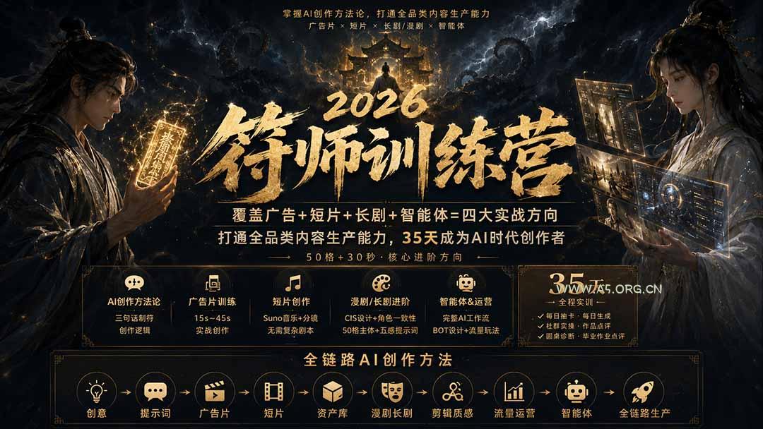 符师训练营-35天成为AI时代创作者，广告+短片+漫剧+智能体四大实战方向，掌握从创意到上线的完整工作流-小红泡
