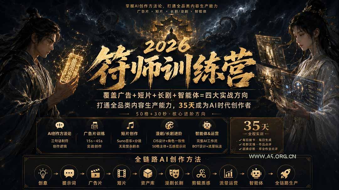 符师训练营-35天成为AI时代创作者，广告+短片+漫剧+智能体四大实战方向，掌握从创意到上线的完整工作流-小红泡