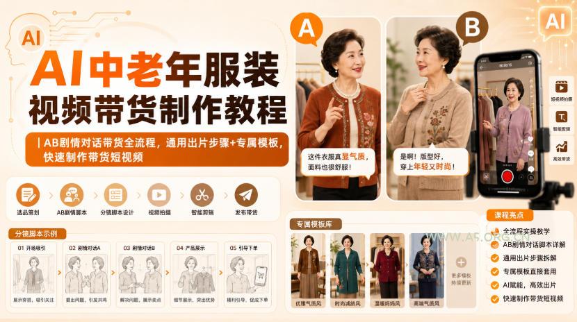 AI中老年服装视频带货制作教程|AB剧情对话带货全流程,通用出片步骤+专属模板,快速制作带货短视频 - 小红泡 AI中老年服装视频带货制作教程|AB剧情对话带货全流程,通用出片步骤+专属模板,快速制作带货短视频