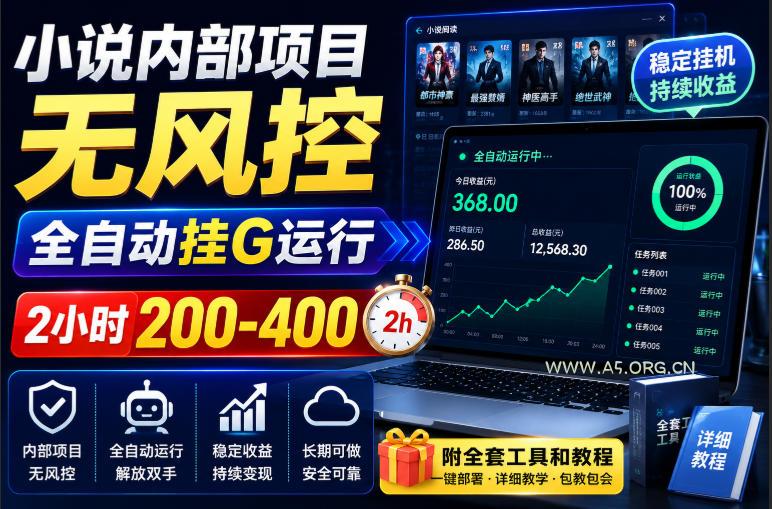 小说内部项目无风控，全自动挂G运行，2小时200-400，附全套工具和教程【揭秘】