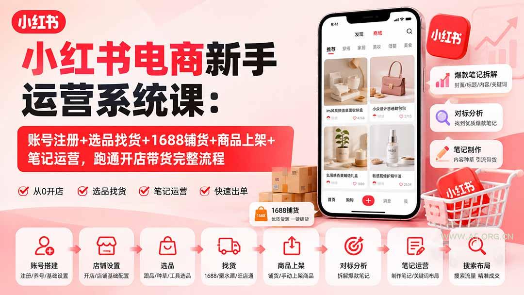 小红书电商新手运营系统课:账号注册+选品找货+1688铺货+商品上架+笔记运营,跑通开店带货完整流程 - 小红泡 小红书电商新手运营系统课:账号注册+选品找货+1688铺货+商品上架+笔记运营,跑通开店带货完整流程 - 小红泡
