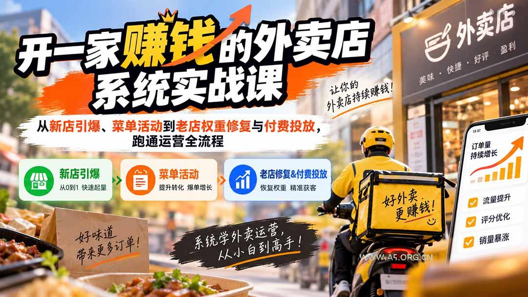 开一家赚钱的外卖店系统实战课：从新店引爆、菜单活动到老店权重修复与付费投放，跑通运营全流程 - 小红泡